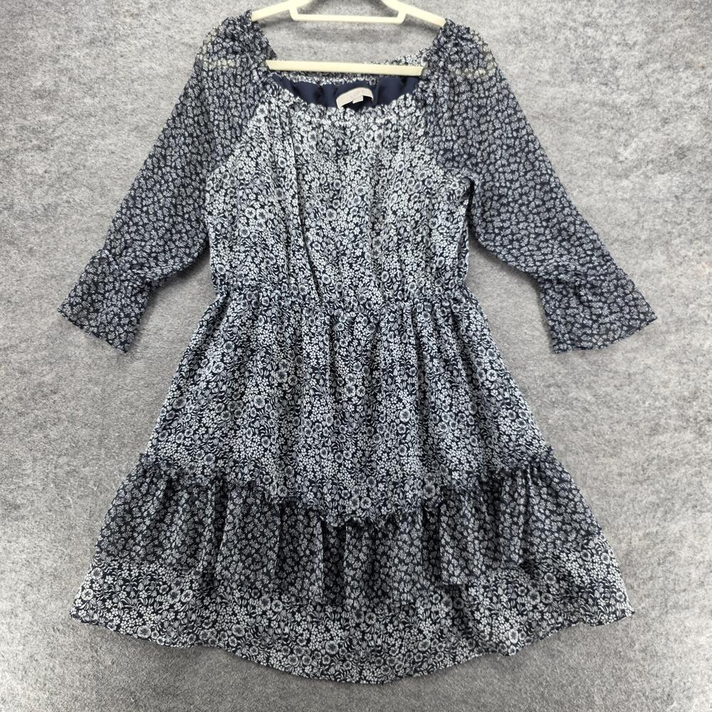 LOFT Dress Womens Large Floral Tiered Ruffle 3/4 Sleeve Polyester